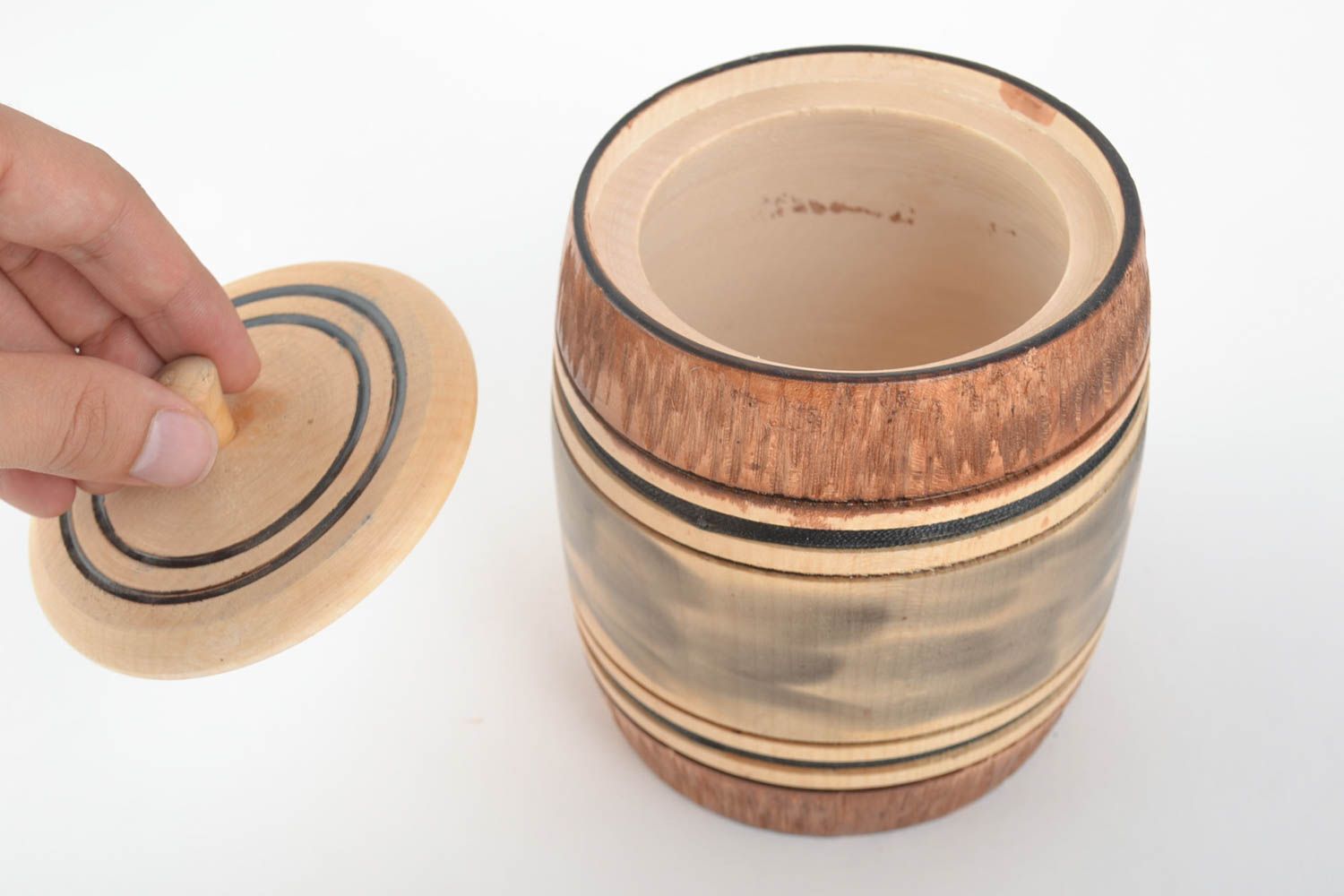Handmade wooden barrel stylish designer barrel unusual cute kitchen vessel 1 l photo 4