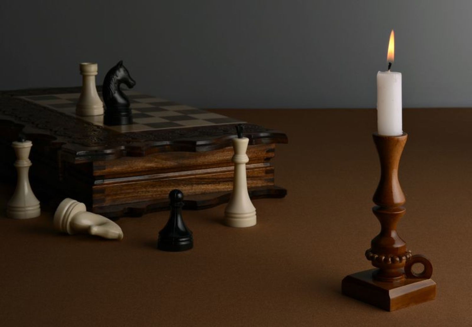 Dark wooden candlestick photo 2