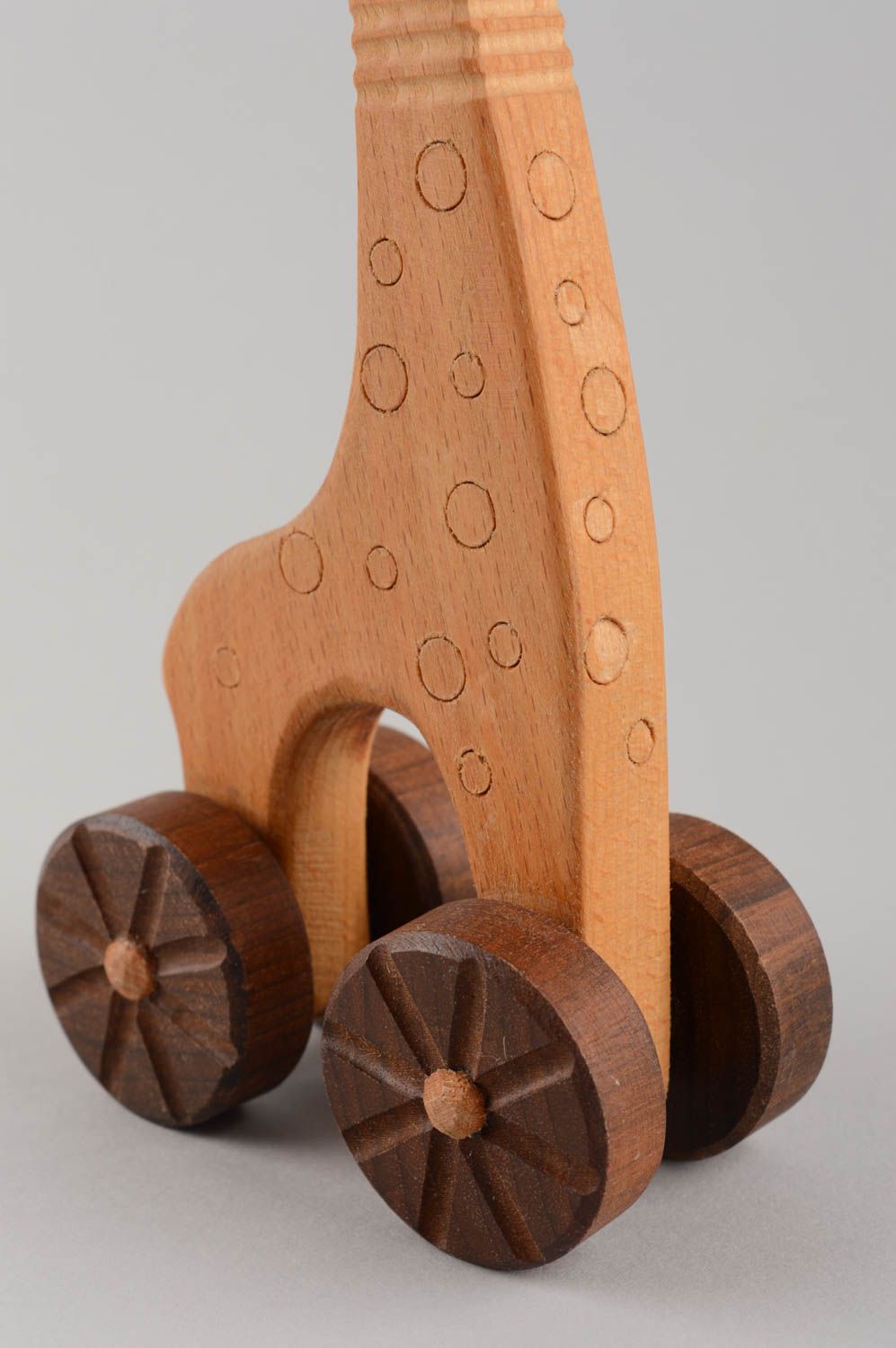 Handmade designer wooden toy unusual figurine of giraffe with wheels eco photo 5