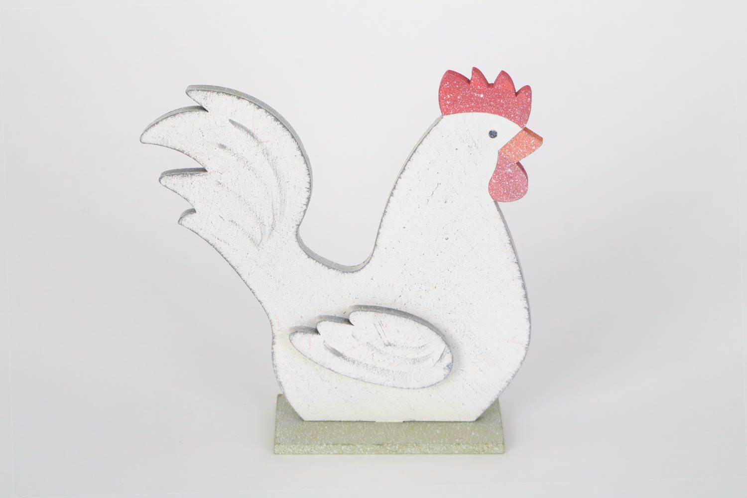 Handmade interior plywood toy in the shape of white cockerel table decoration photo 5