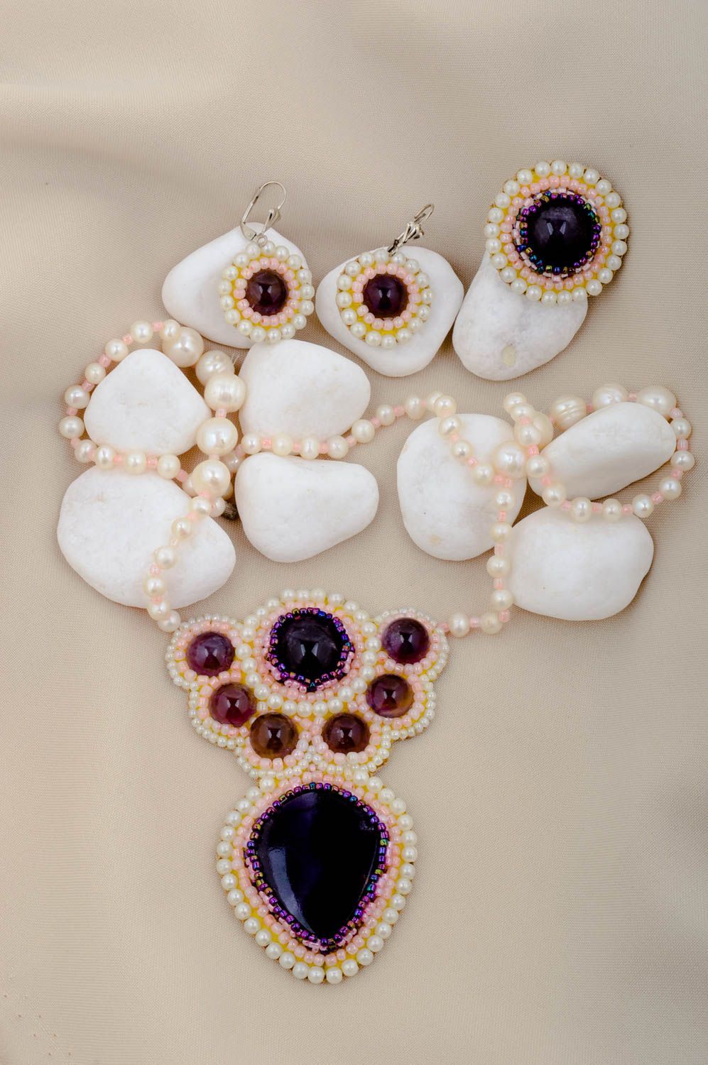 Handmade earrings set of jewelry unusual ring with pendant unusual gift photo 1