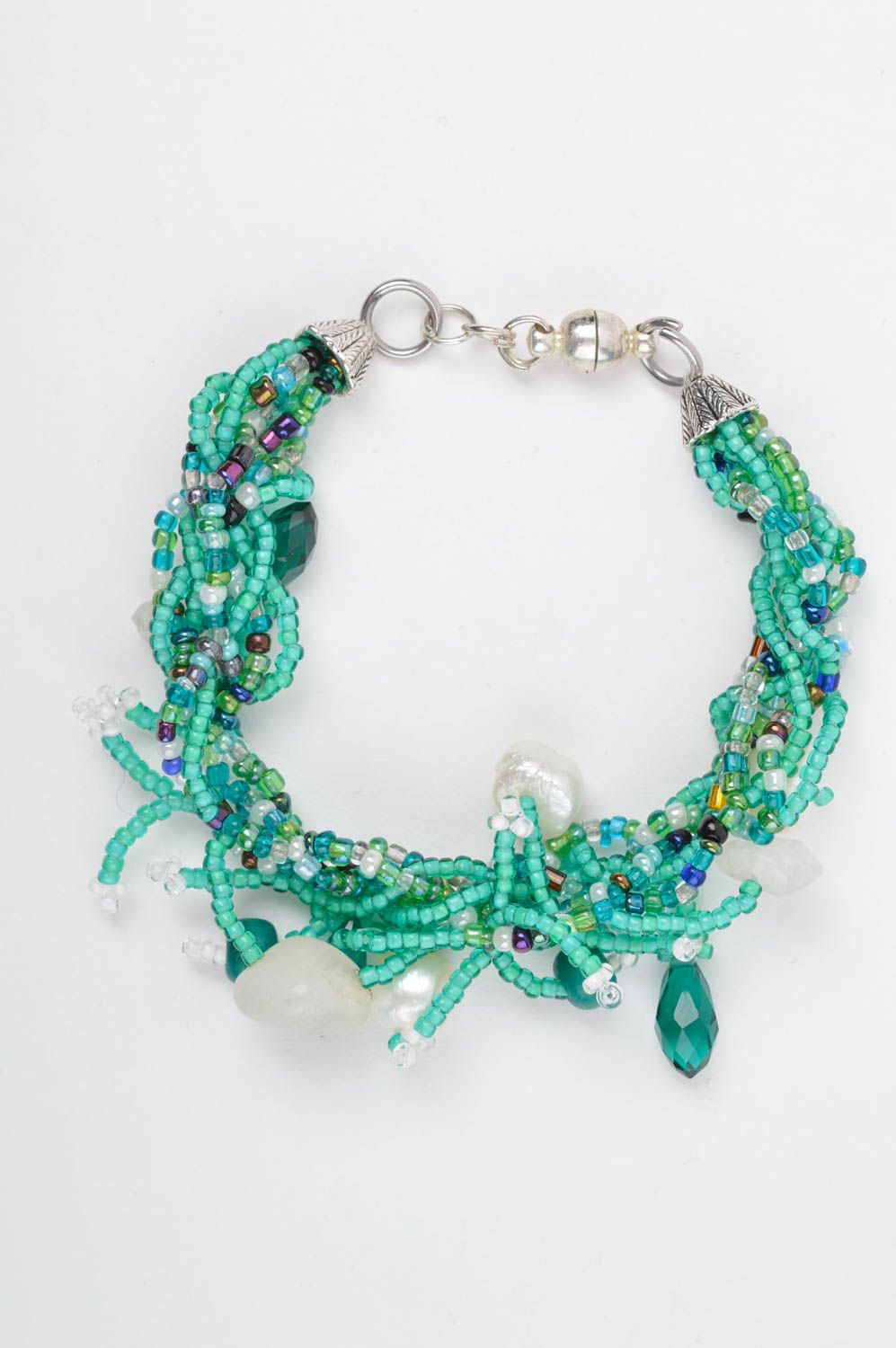 Bracelet original Bijou fait main Accessoire pour femme perles de rocaille vert photo 2