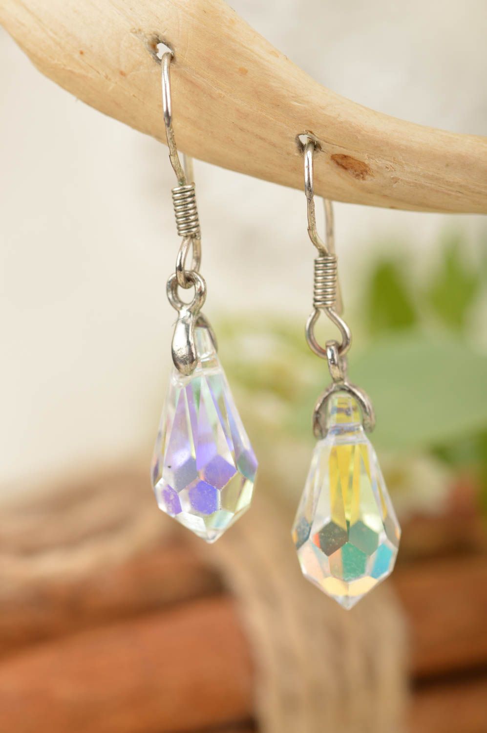 Boucles d'oreilles pendantes transparentes faites main en cristaux autrichiens photo 1