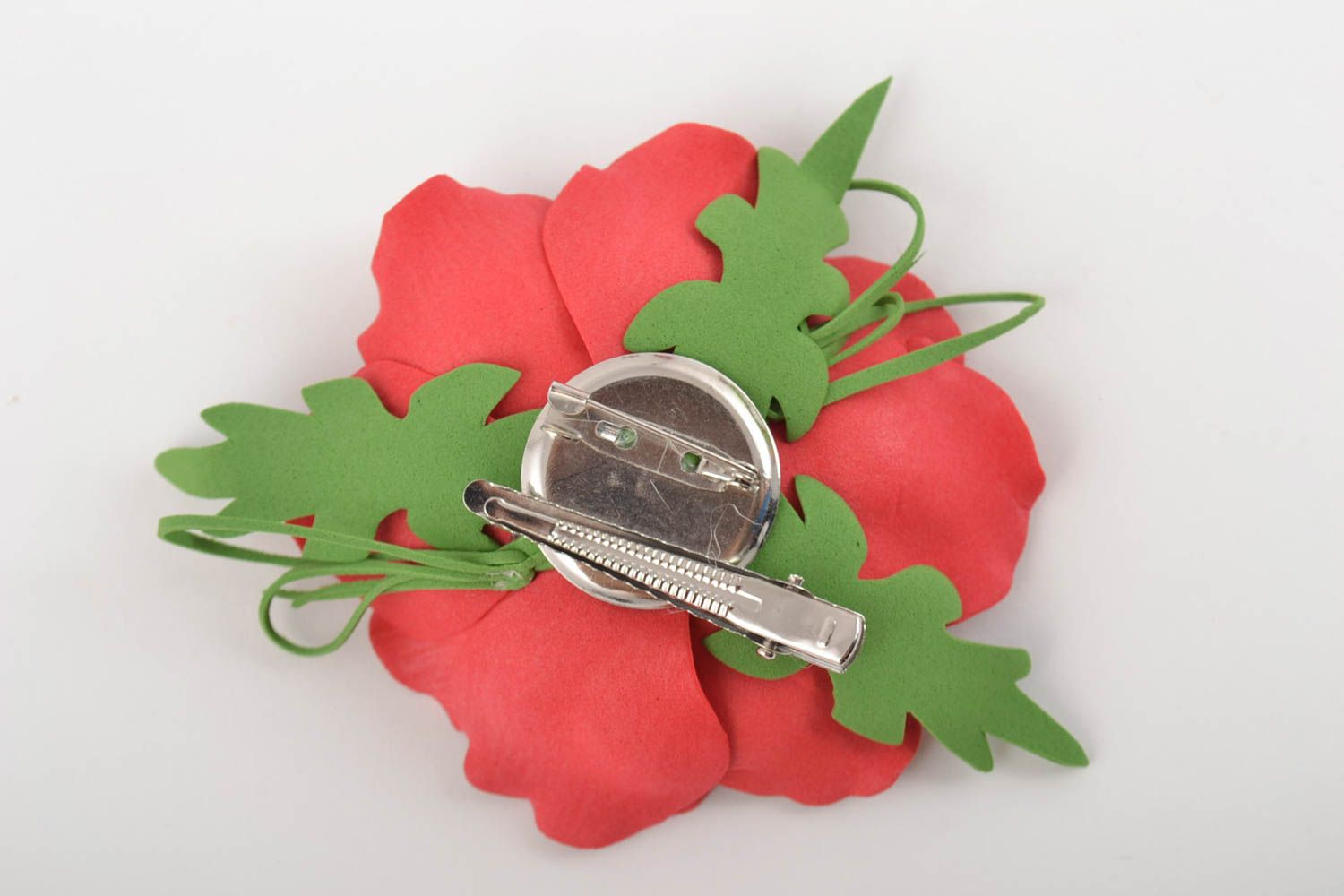 Handmade brooch in shape of foamiran flower red brooch in poppy form for girls  photo 7
