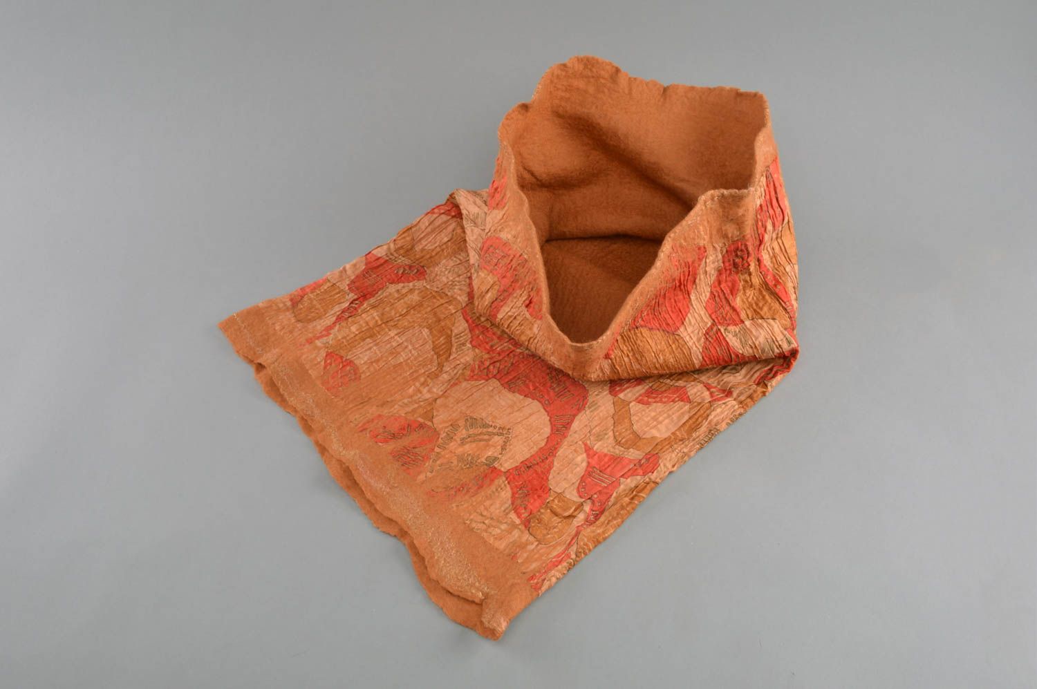 Handmade designer felted wool scarf in orange color palette warm for women photo 2
