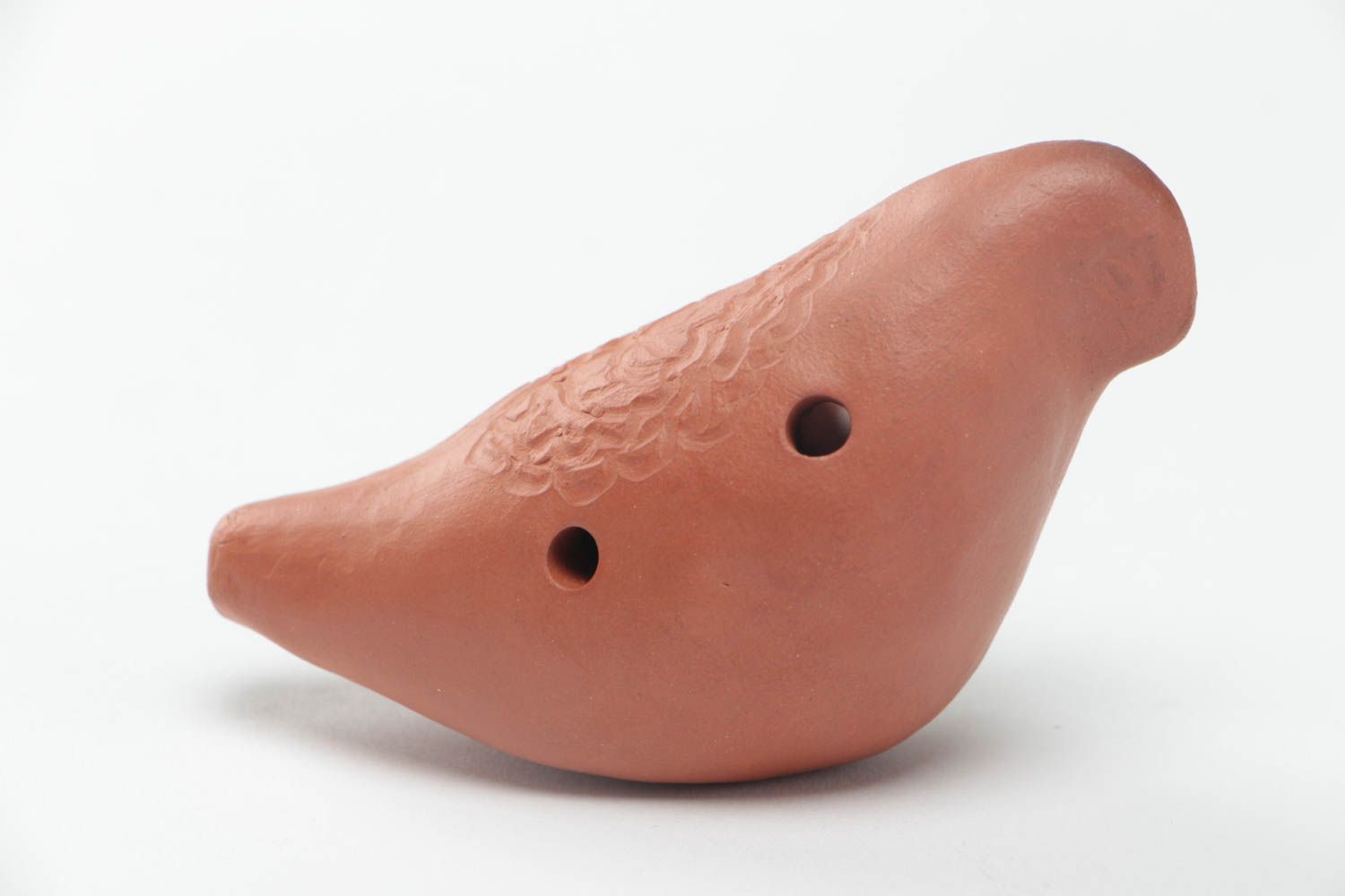Small homemade designer brown clay ocarina penny whistle Bird photo 2