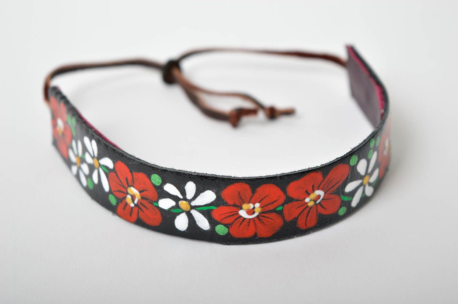 Pulsera de piel artesanal con flores accesorio para mujer regalo original foto 2