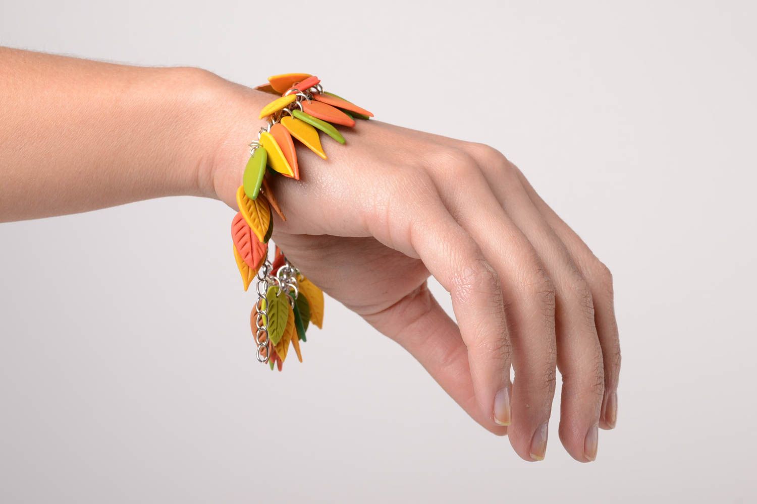 Bracelet original Bijou fait main en pâte polymère Feuilles Accessoire femme photo 2