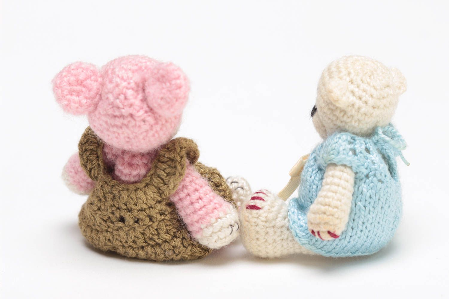 Handmade designer textile crochet soft toys set 2 pieces Bears unusual decor photo 4