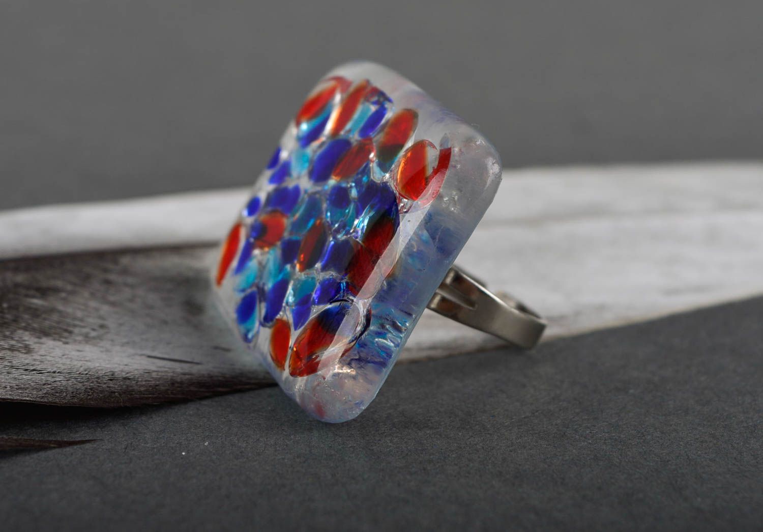 Кольцо ручной работы кольцо из стекла цветная бижутерия из стекла женская фото 1