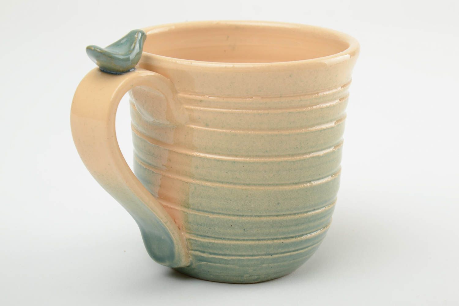 10 oz porcelain ceramic drinking cup in yellow and light blue color with handle. Great gift for a girl.  photo 4