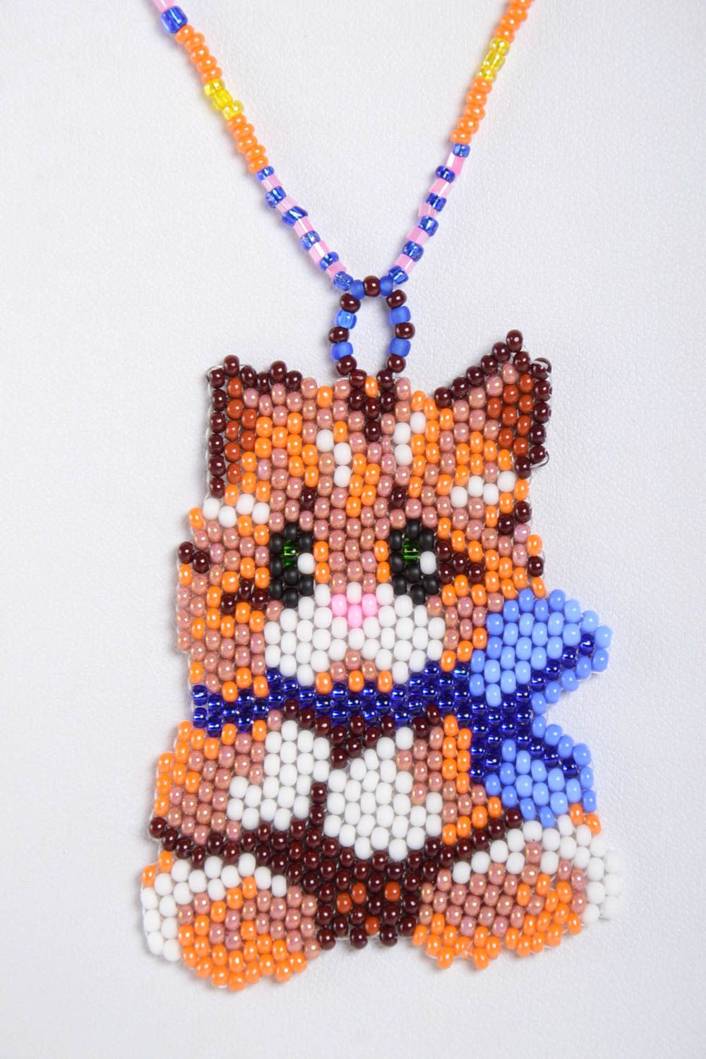Handmade beaded pendant cute designer accessory pendant in shape of cat photo 5