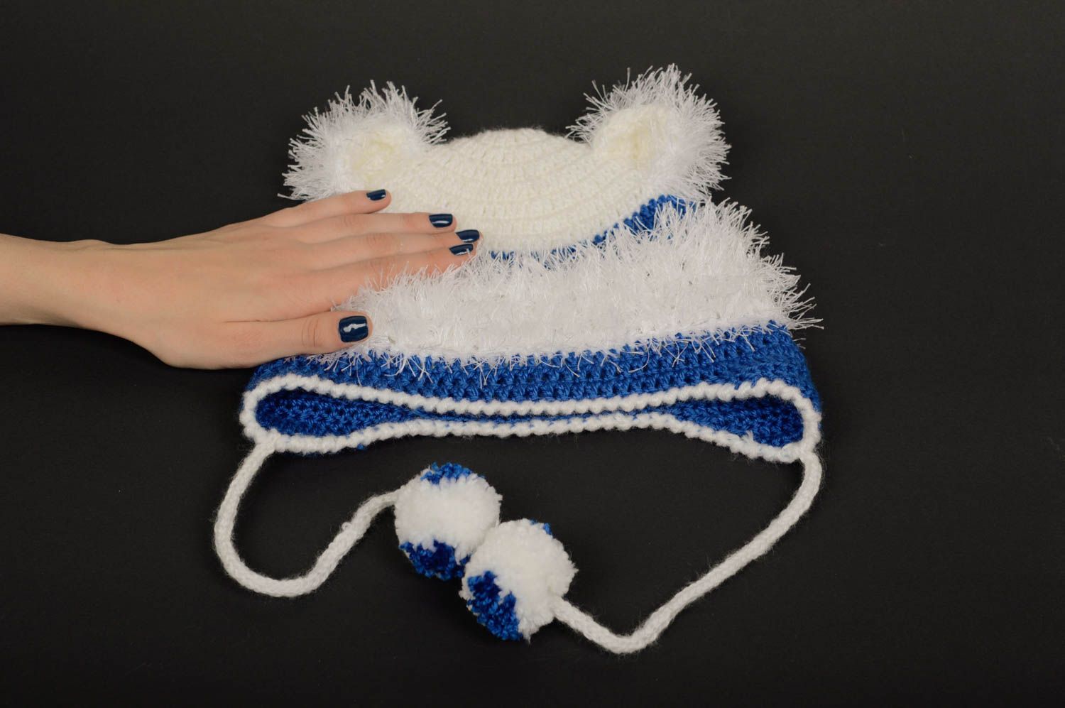 Bonnet tricot fait main Chapeau hiver Vêtement enfant acrylique crochet photo 2