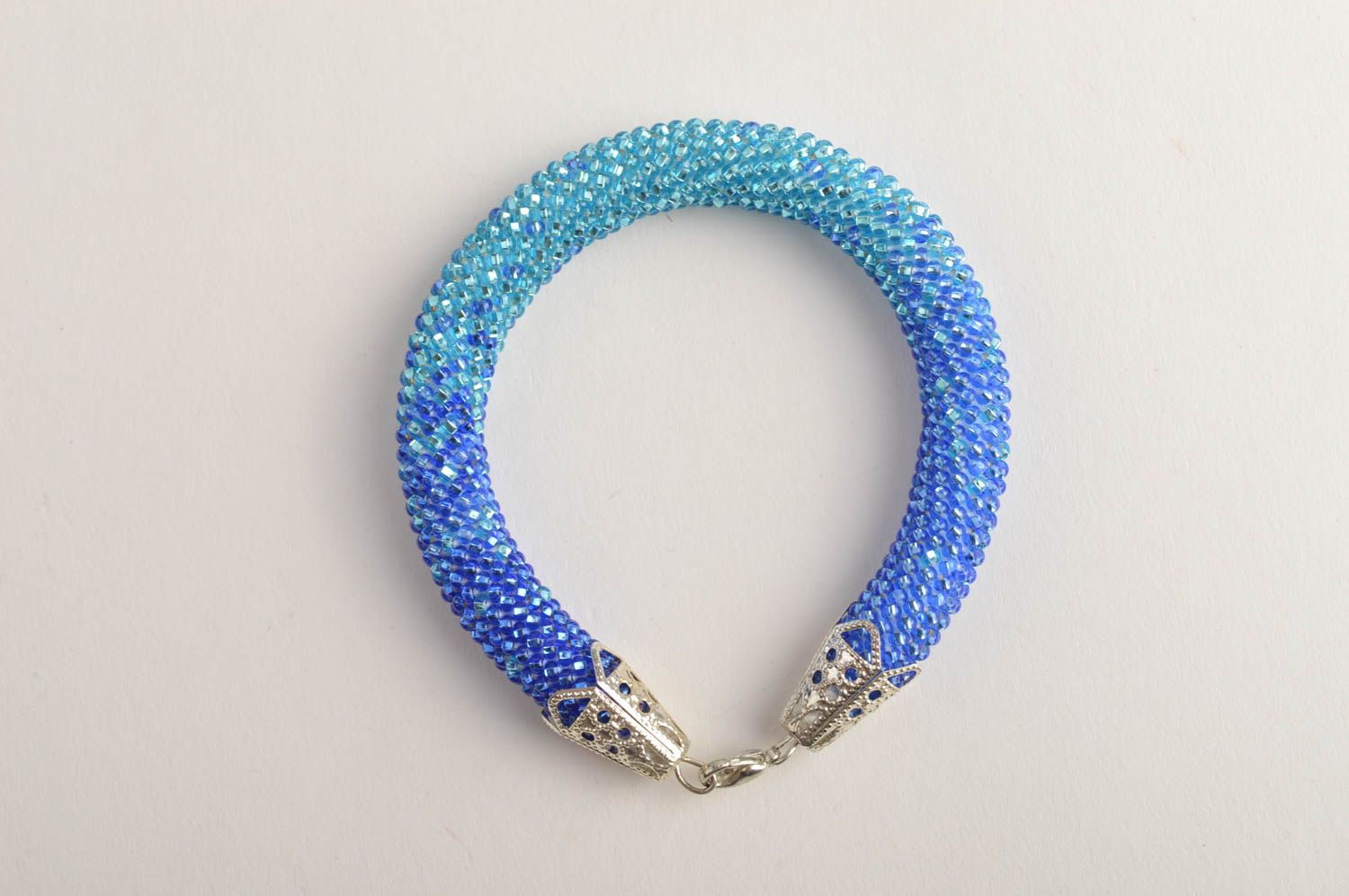 Handmade blue and turquoise beads cord adjustable bracelet  photo 3