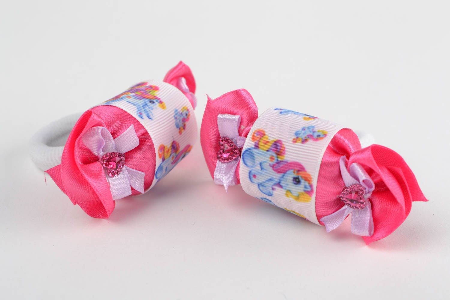 Set of bright handmade designer fabric hair ties for children 2 pieces photo 5
