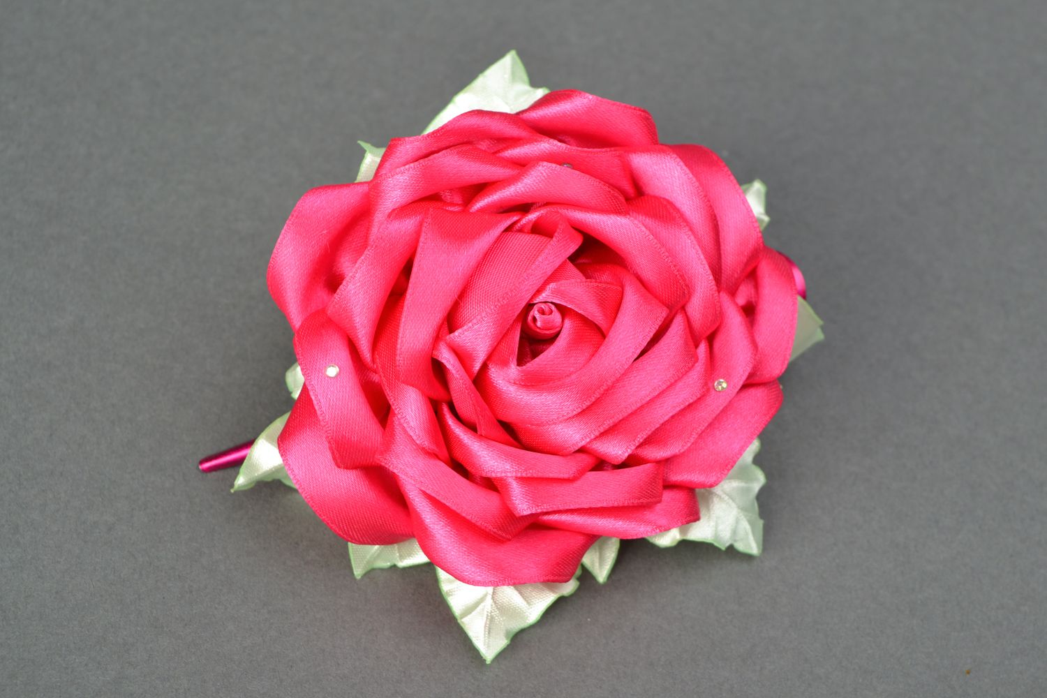 Handmade hair clip in the shape of pink rose photo 1