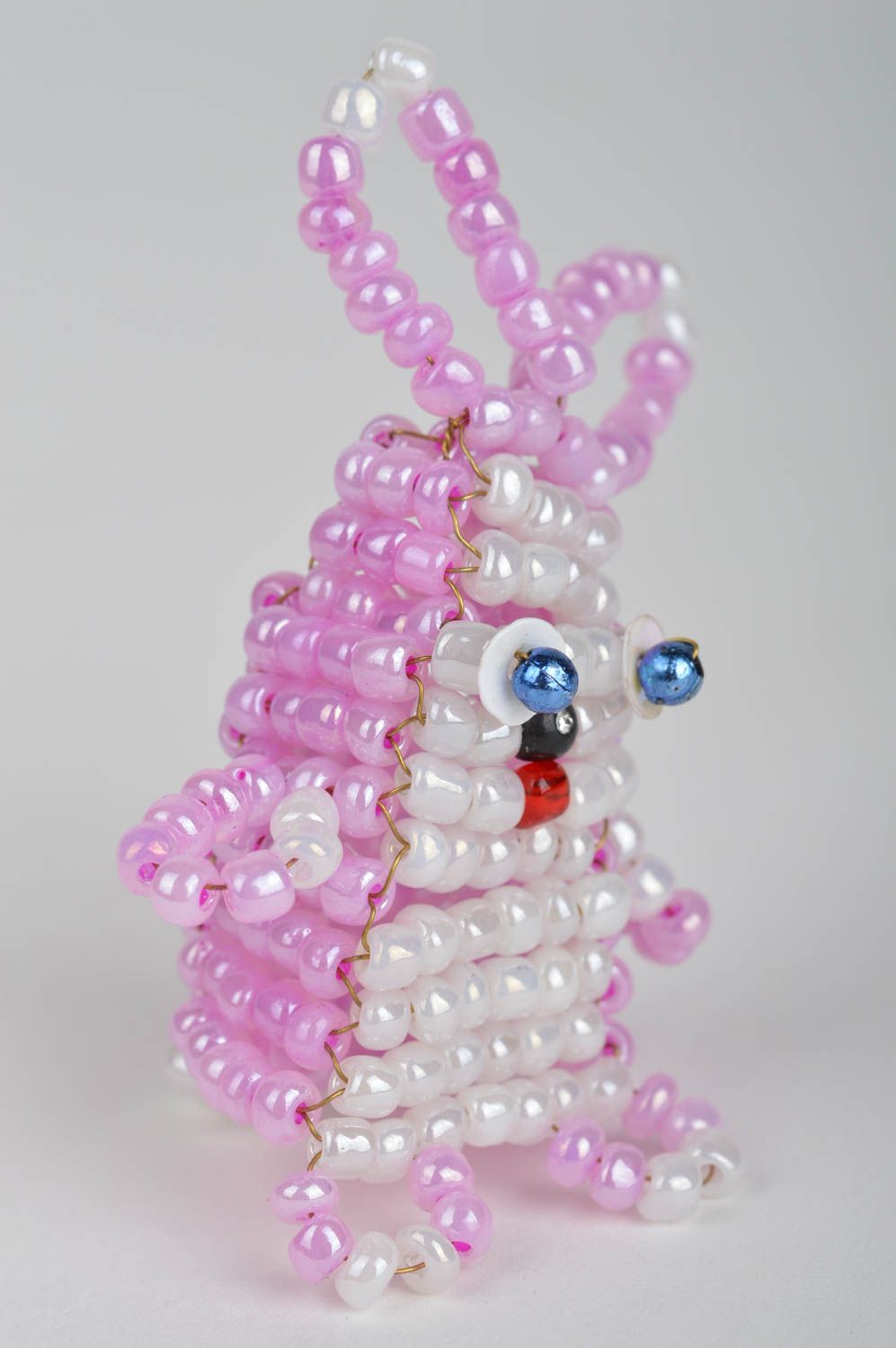 Пальчиковая игрушка заяц сиреневый забавный из китайского бисера ручной работы фото 2