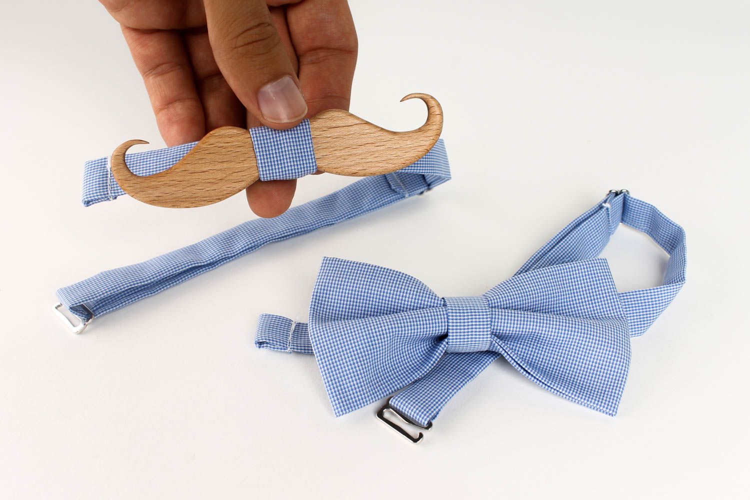 Handmade designer bow ties 2 stylish bow ties textile and wooden bow ties photo 5