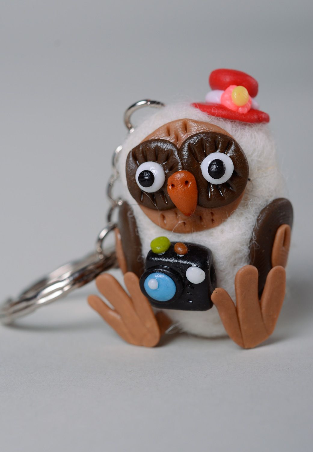 Handmade toy keychain made of wool and plastic Owl photo 2