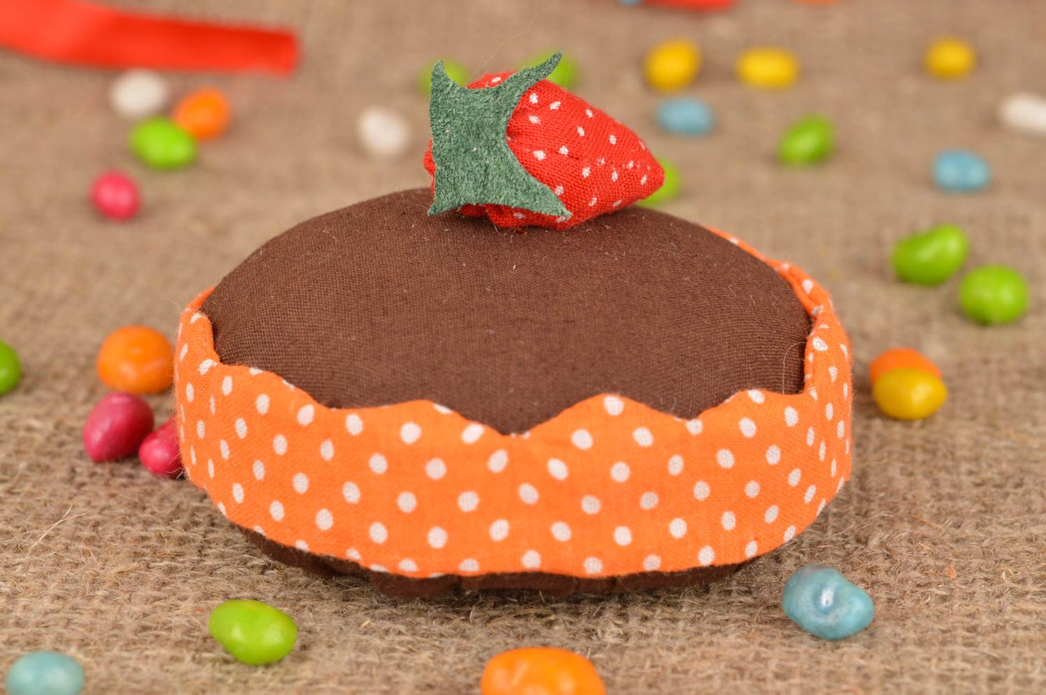 Decorative handmade soft toy for home interior strawberry cake nursery decor photo 1