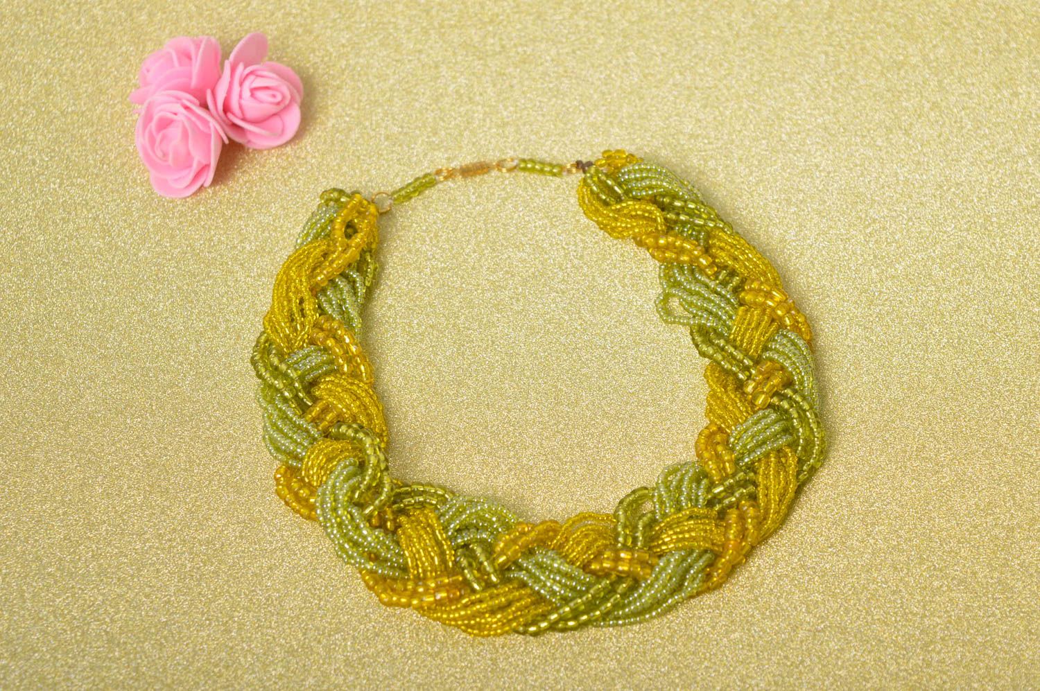Damen Halskette handgemacht Designer Schmuck grün gelb Frauen Accessoire  foto 1