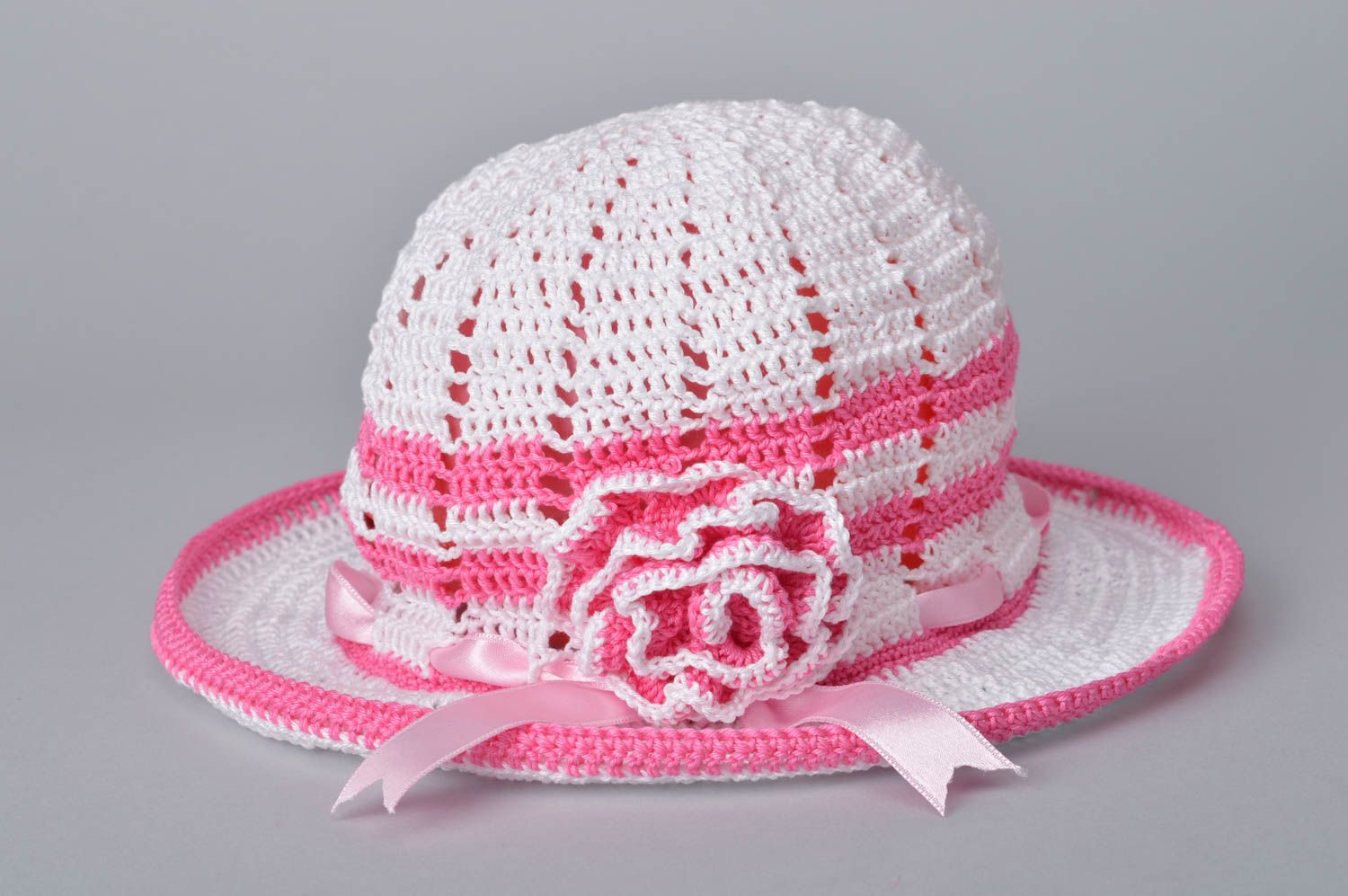 Chapeau panama fait main Couvre chef Vêtement enfant blanc rose original photo 7