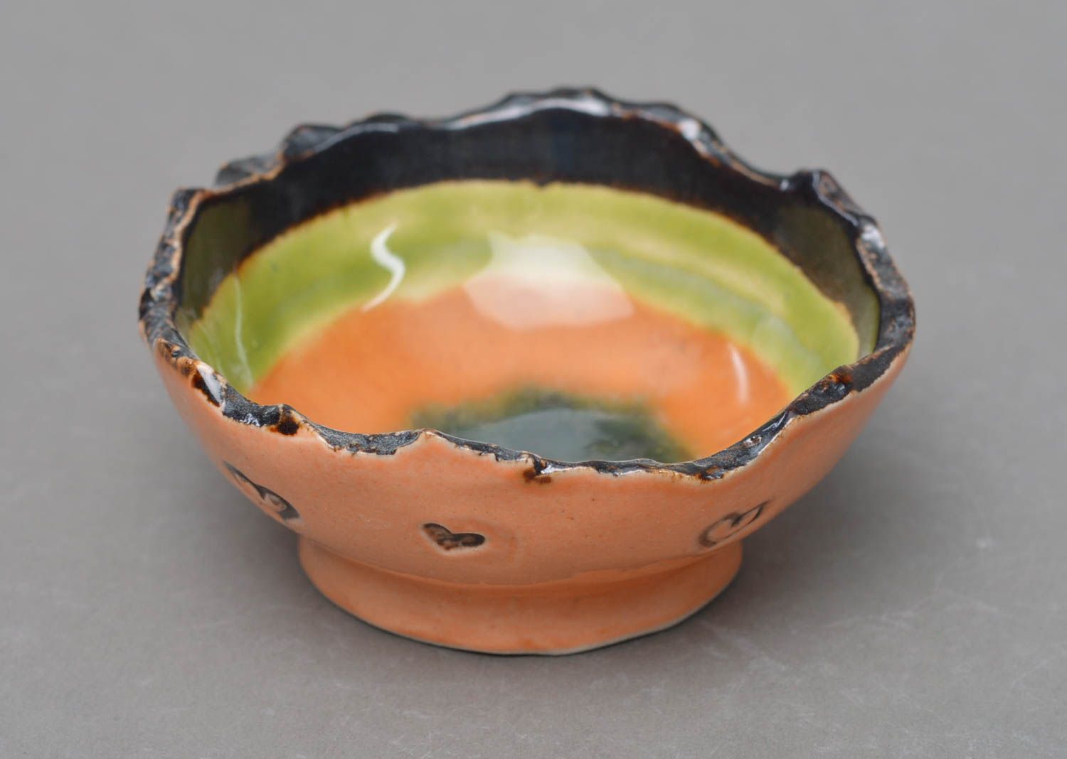 Beautiful handmade small designer bowl painted with color glaze photo 1