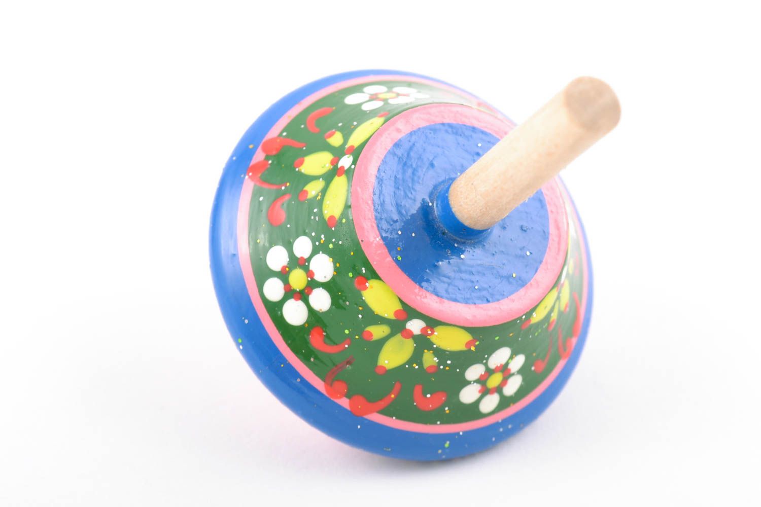 Beautiful bright children's wooden toy spinning top with painting handmade  photo 3