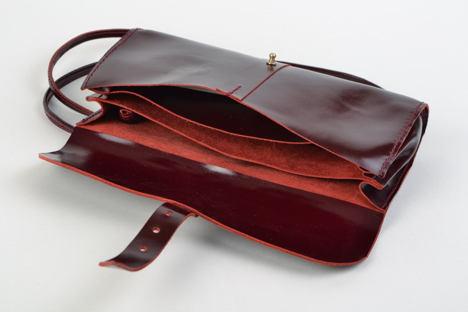 Женская кожаная сумка из кожи маленькая коричневая на ремешке ручная работа фото 5