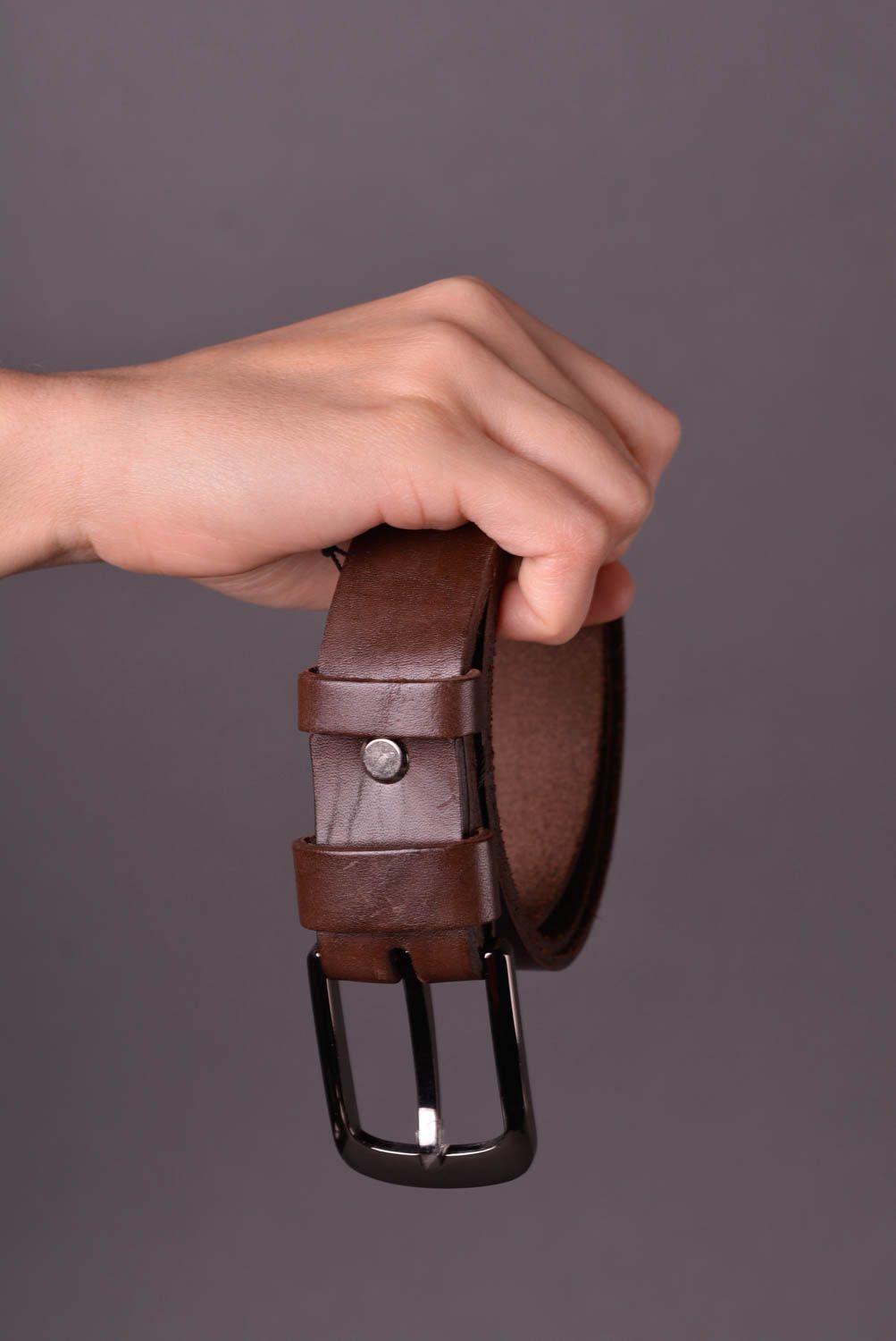 Ремень ручной работы кожаный ремень удобный коричневый необычный подарок фото 2