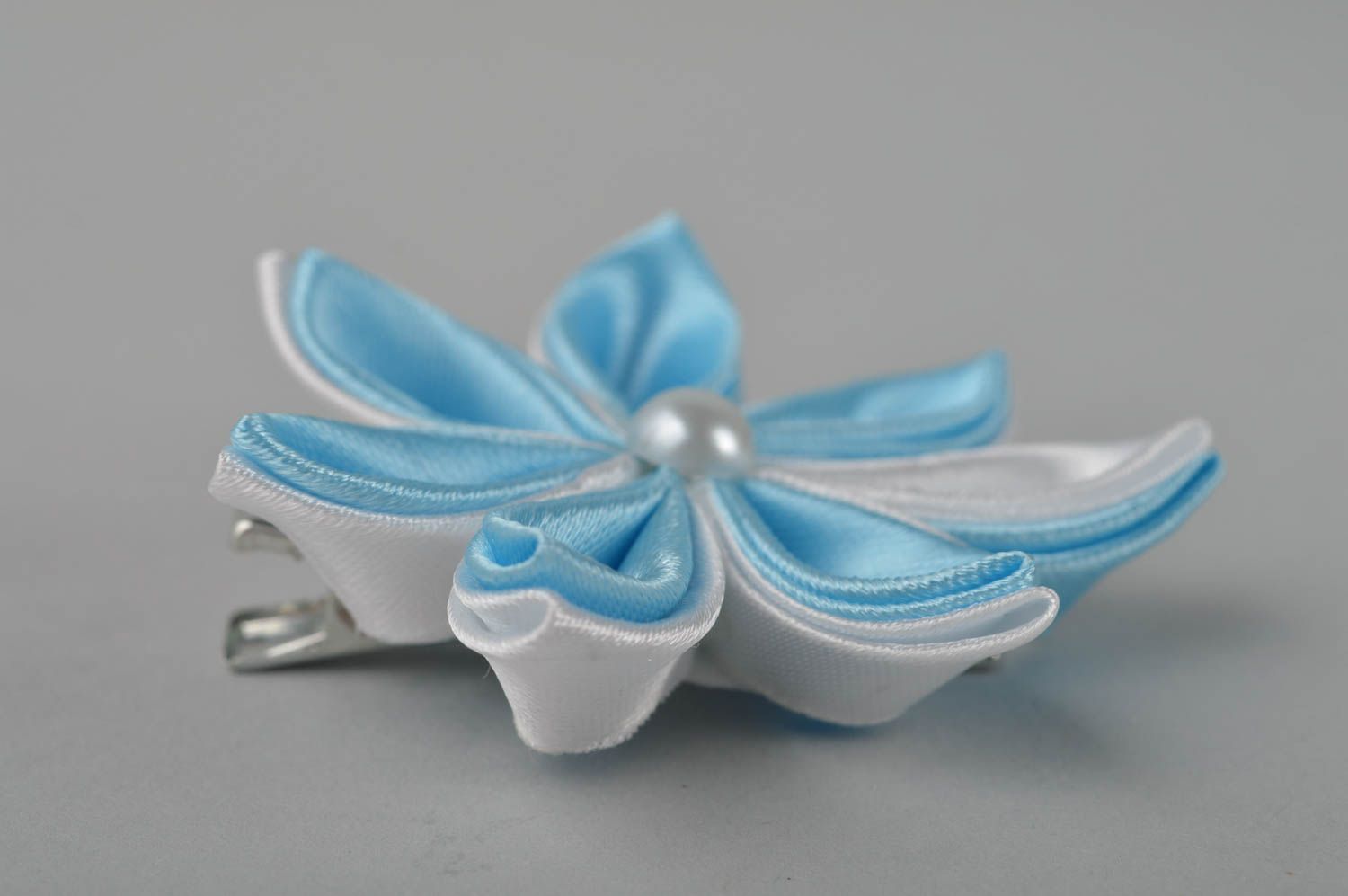 Handmade Kinder Haarklammer Haarspange Blume Geschenk für Mädchen blau weiß foto 4