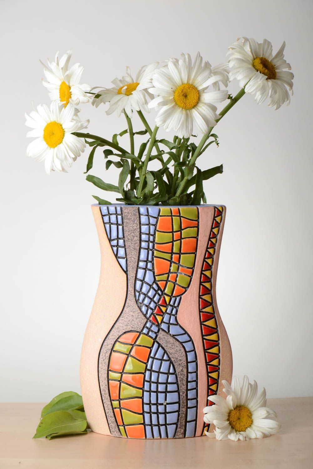 Vase à fleurs multicolore Vase fait main en terre cuite Cadeau pour femme photo 1