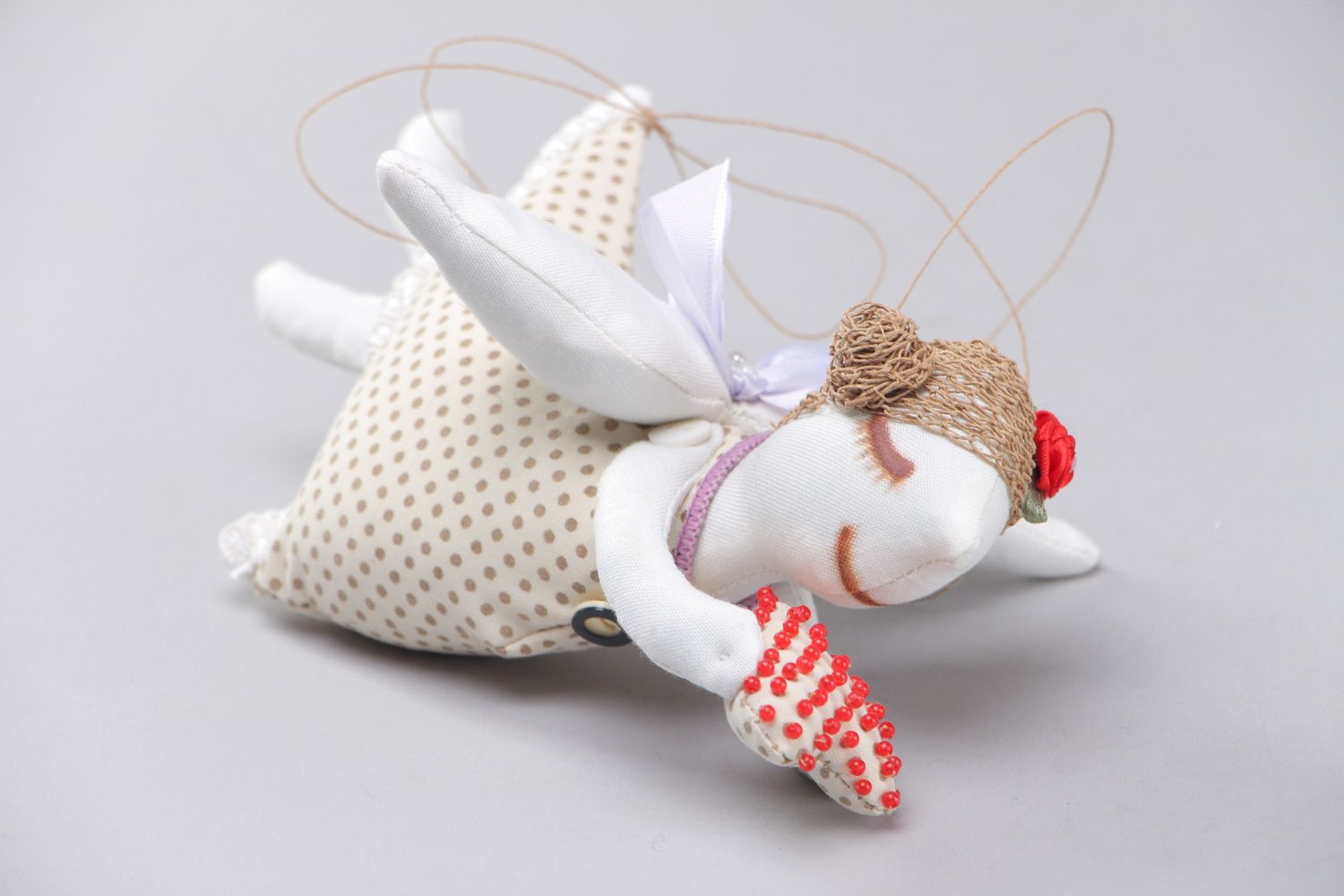 Handmade soft toy with sewn of cotton and linen fabrics with eyelet Sleepy Angel  photo 2
