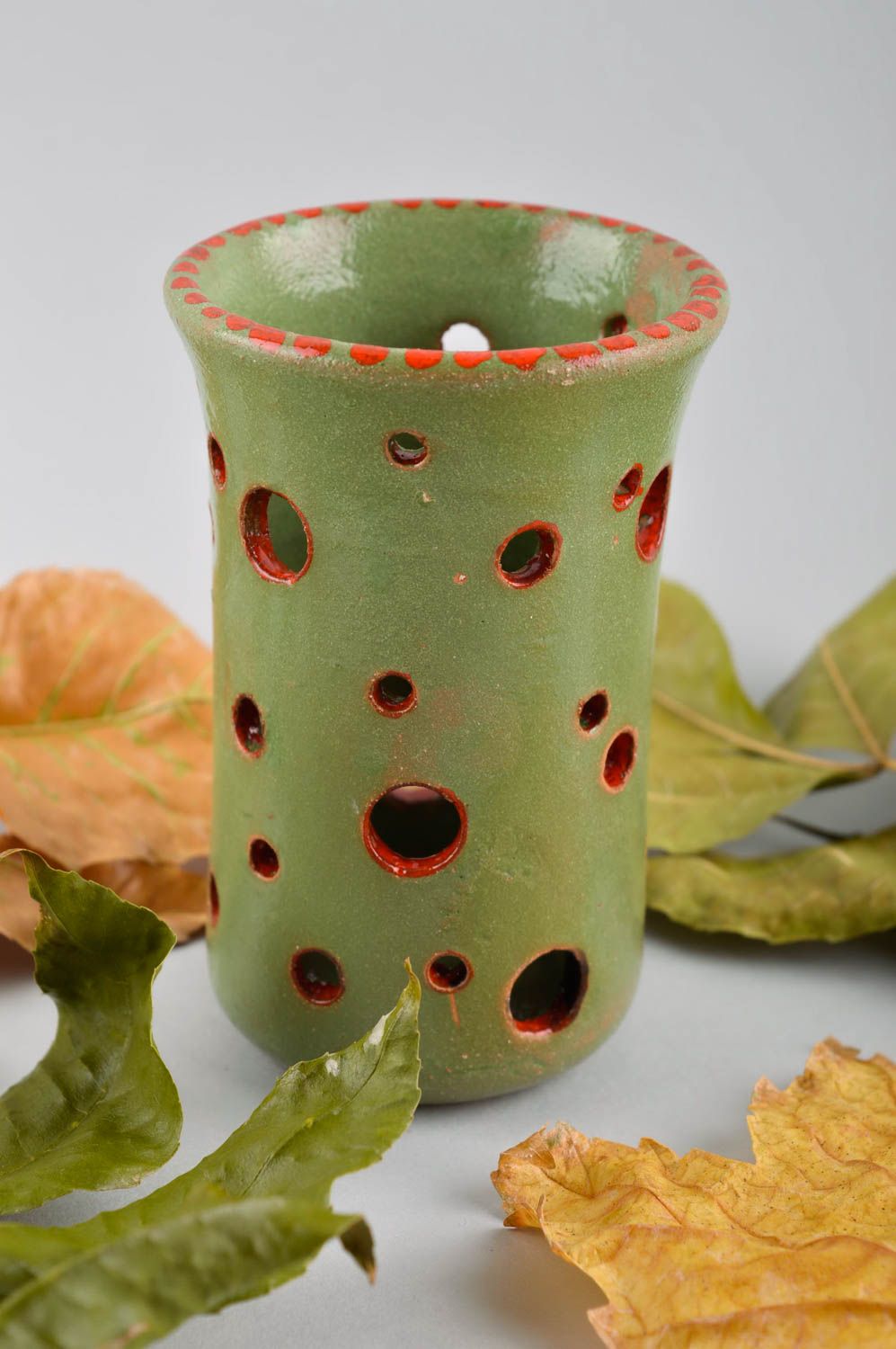Ваза для декора ручной работы красивая ваза глиняная зеленая декор для дома фото 1