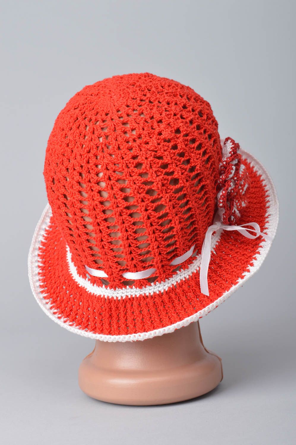 Детская шляпа ручной работы вязаная шляпа красная головной убор для ребенка фото 5