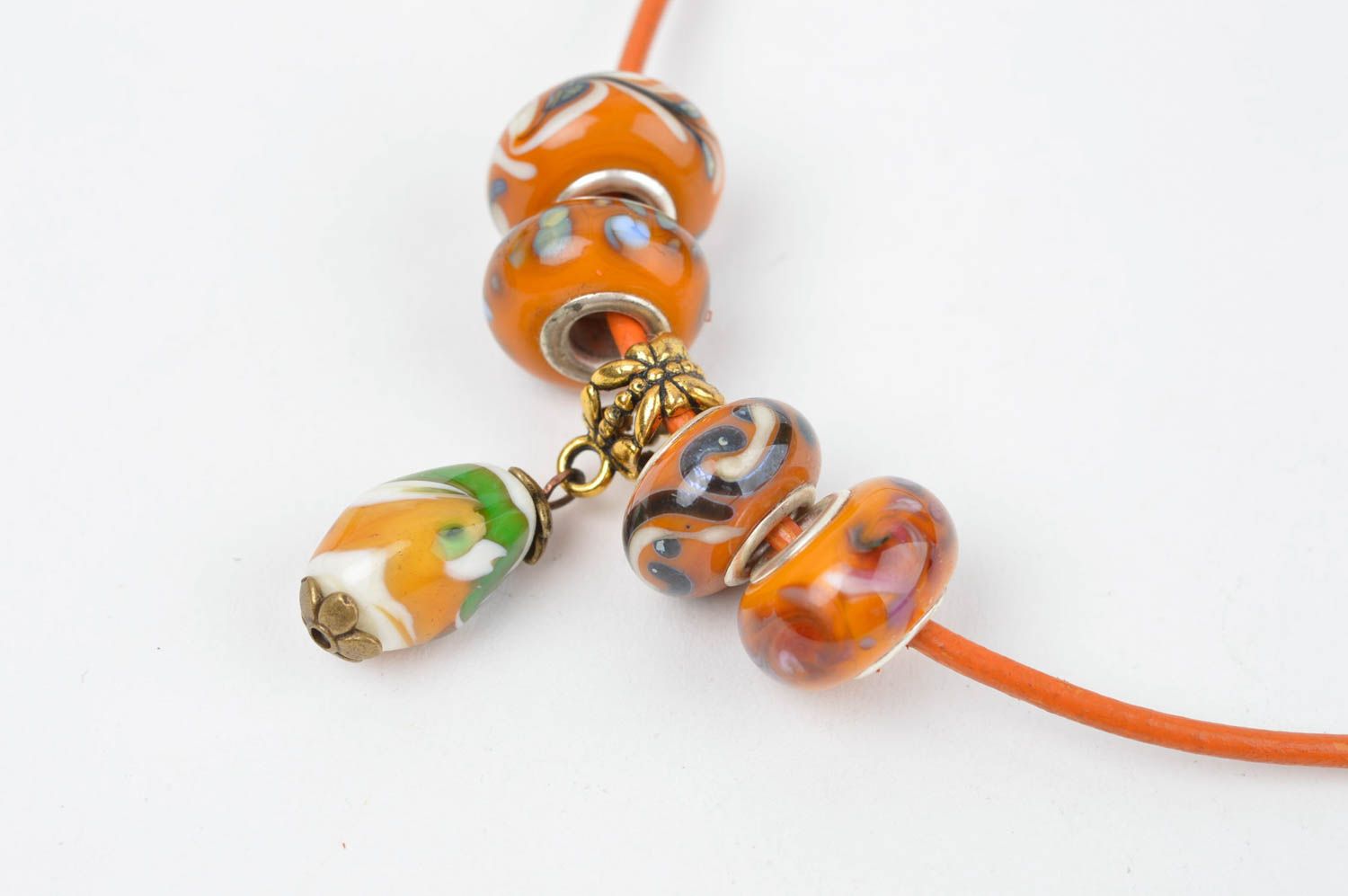 Handmade pendant women necklace unusual glass pendant orange lampwork pendant photo 2