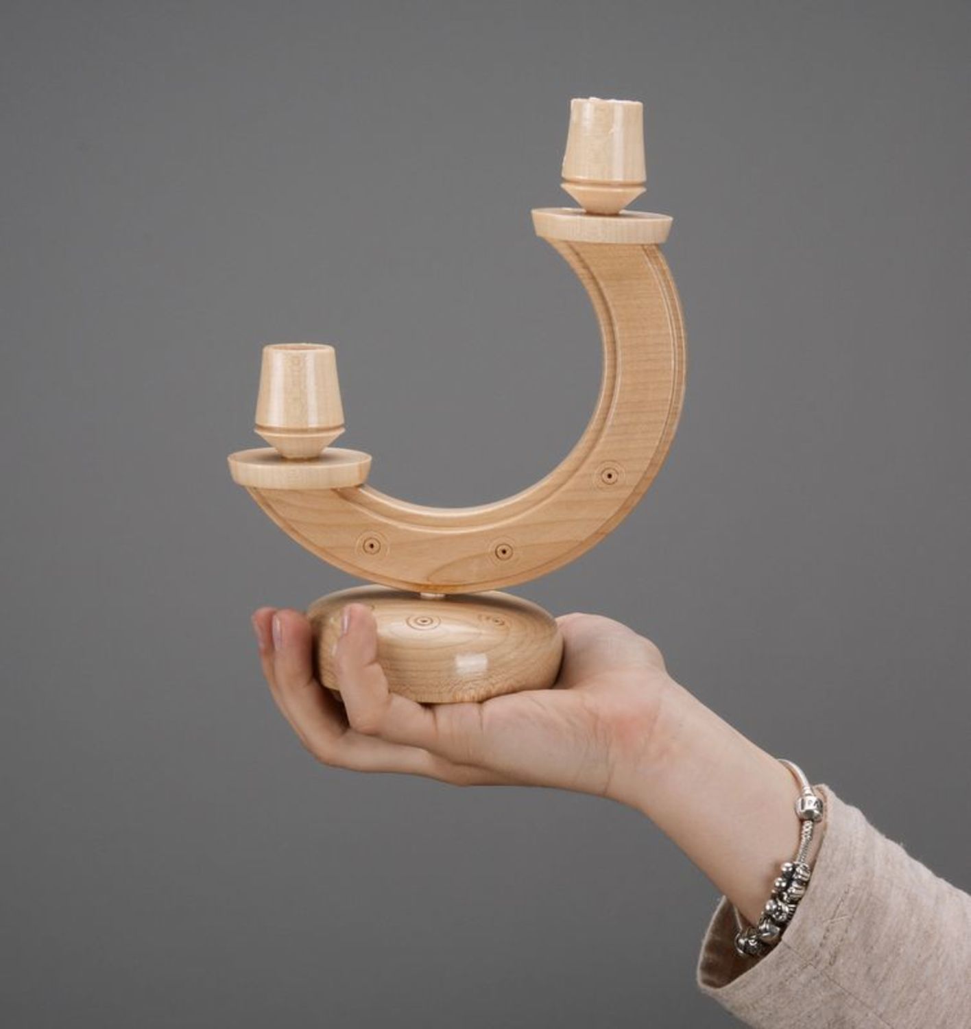 Wooden candlestick in the shape of half-moon photo 5