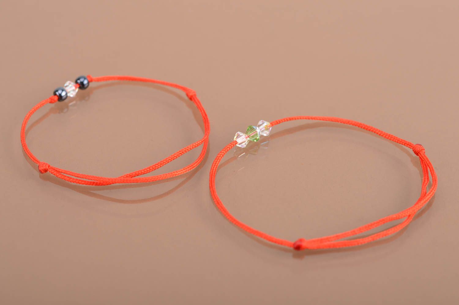 Set of 2 handmade designer red woven friendship bracelets with beads photo 4