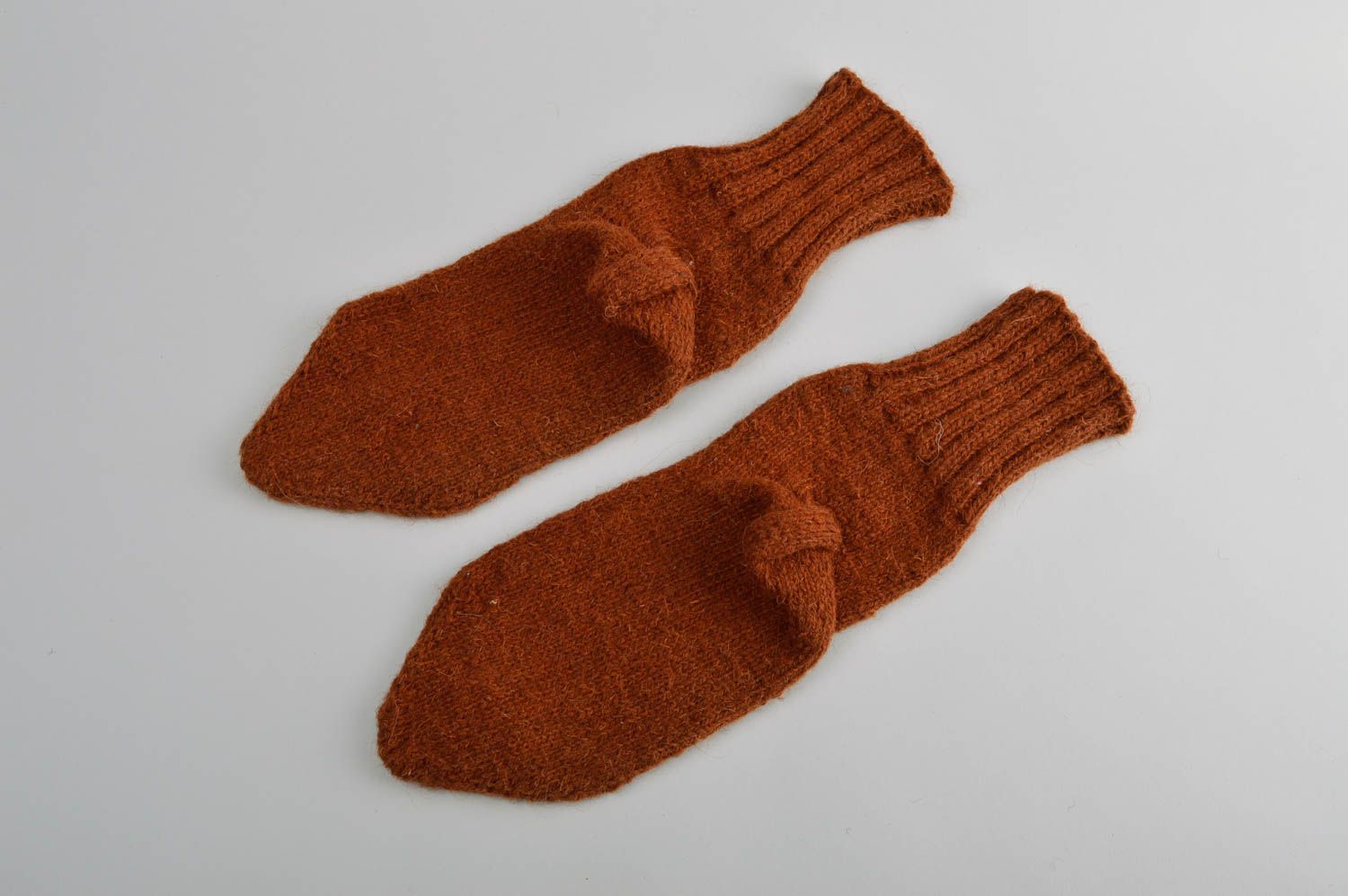 Носки ручной работы вязаные носки из шерсти носки на зиму коричневые теплые фото 3