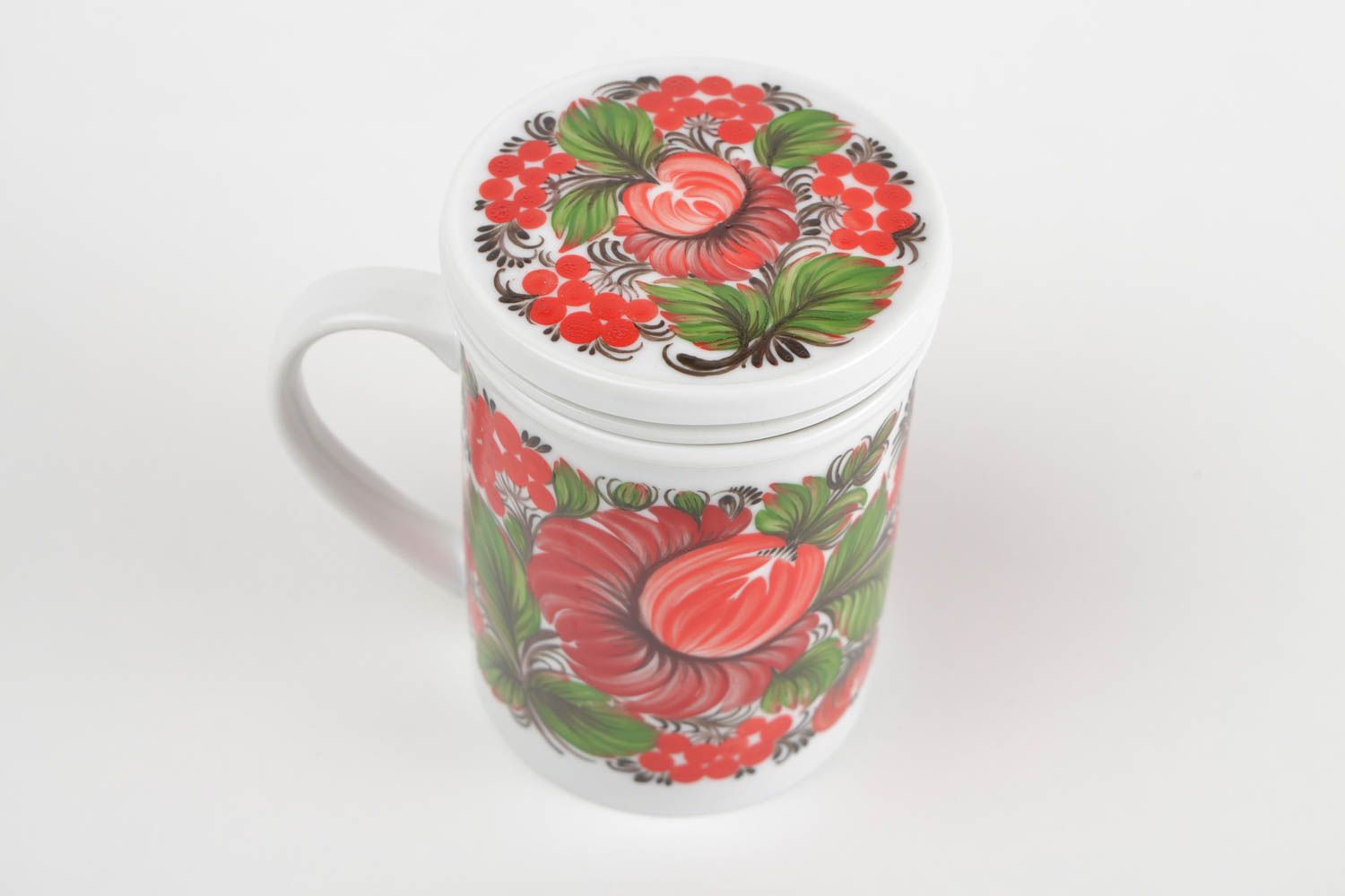 Tasse avec infuseur fait main Tasse à thé peinte Vaisselle en porcelaine photo 3