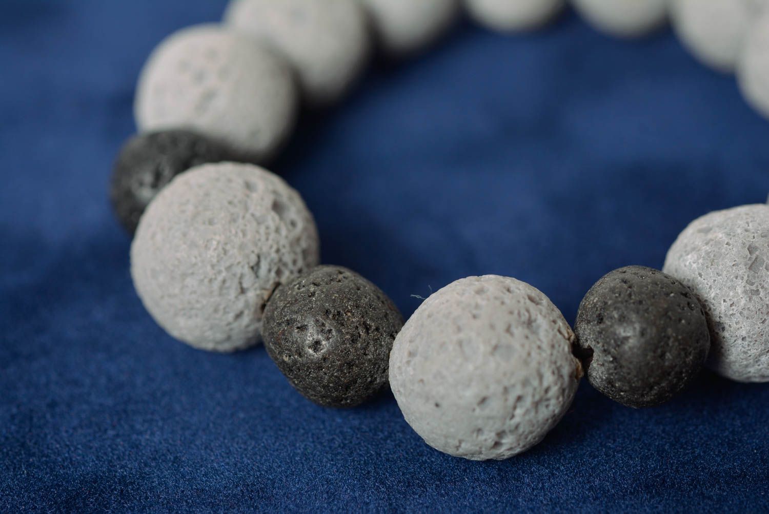 Handmade unusual designer women's wrist bracelet with gray polymer clay beads photo 1