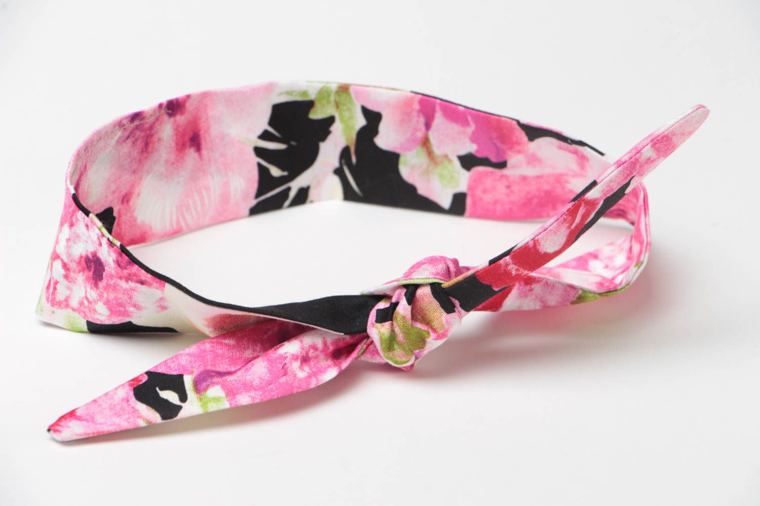 Beautiful handmade cotton fabric headband with bow dark with flowers photo 4