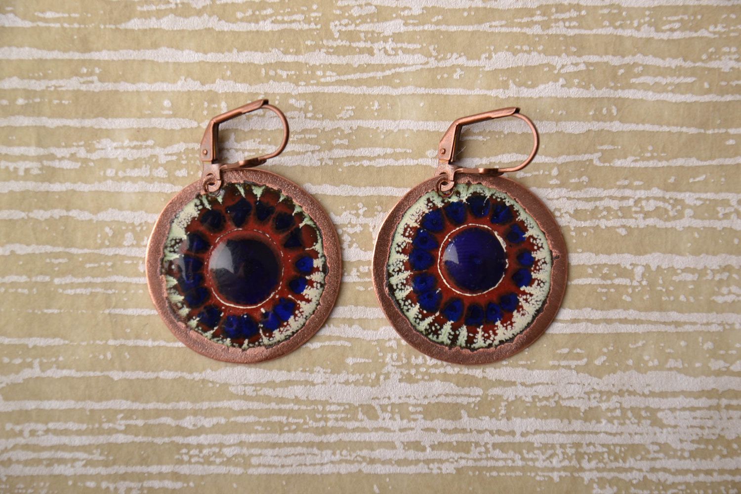 Handmade copper earrings with enamel Sinevir photo 1