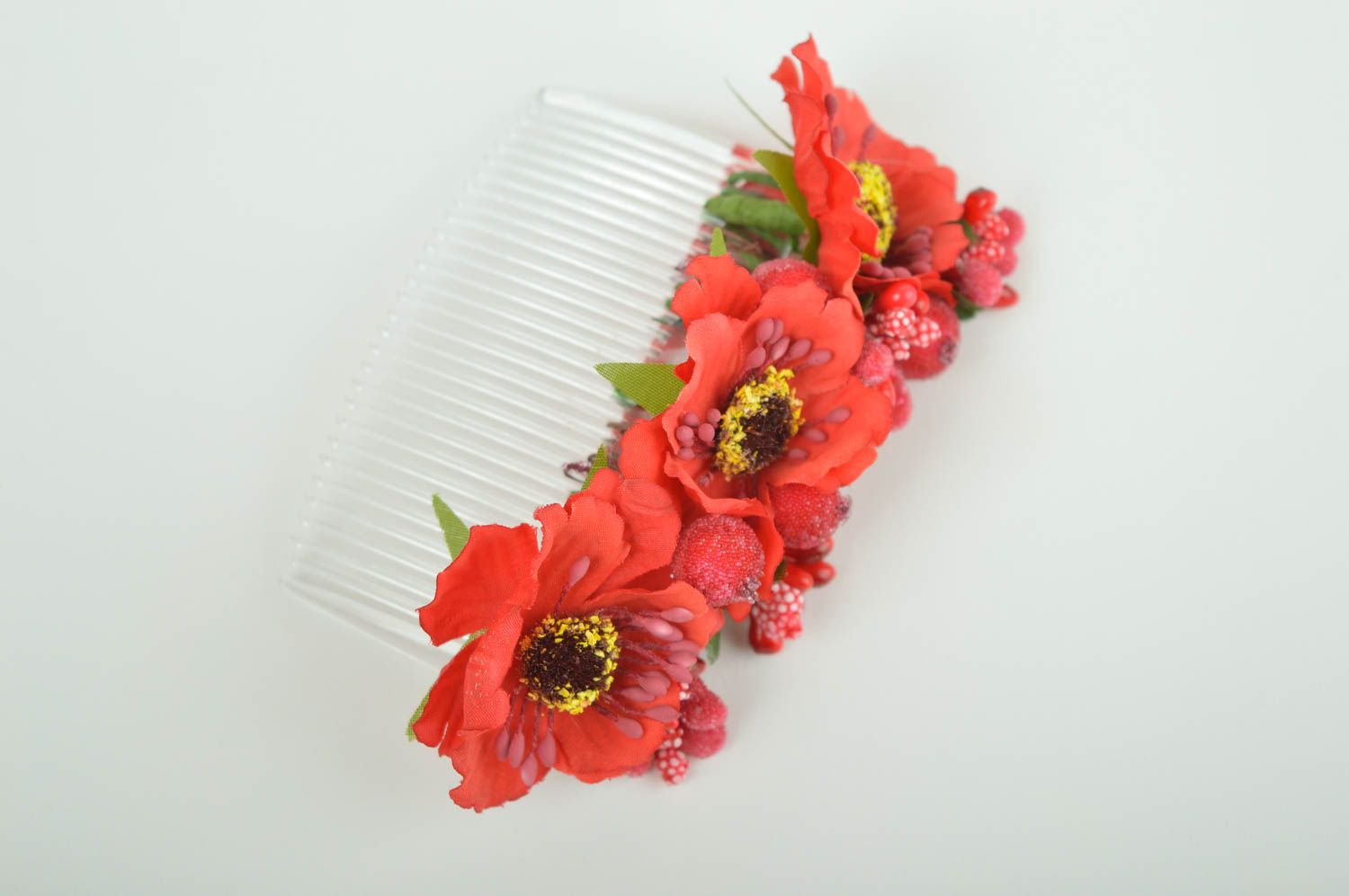 Haarschmuck Blüten Schmuck handgemacht schöner Haarkamm mit Blumen in Rot foto 4