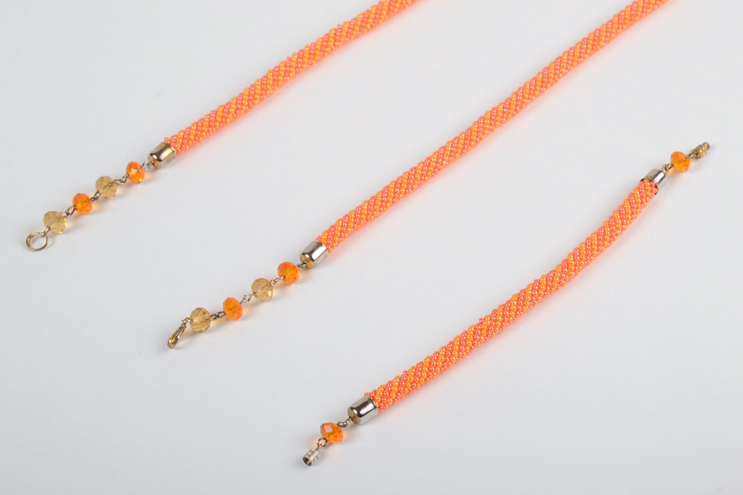 Beautiful bright orange beaded jewelry set 2 items women's necklace and bracelet photo 3