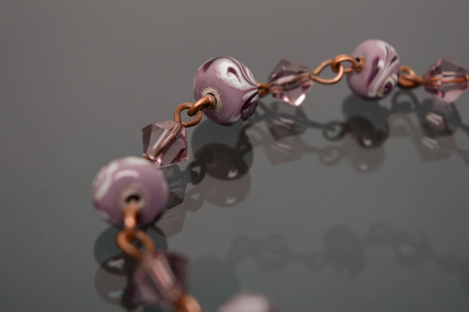 Copper necklace with lampwork beads photo 5