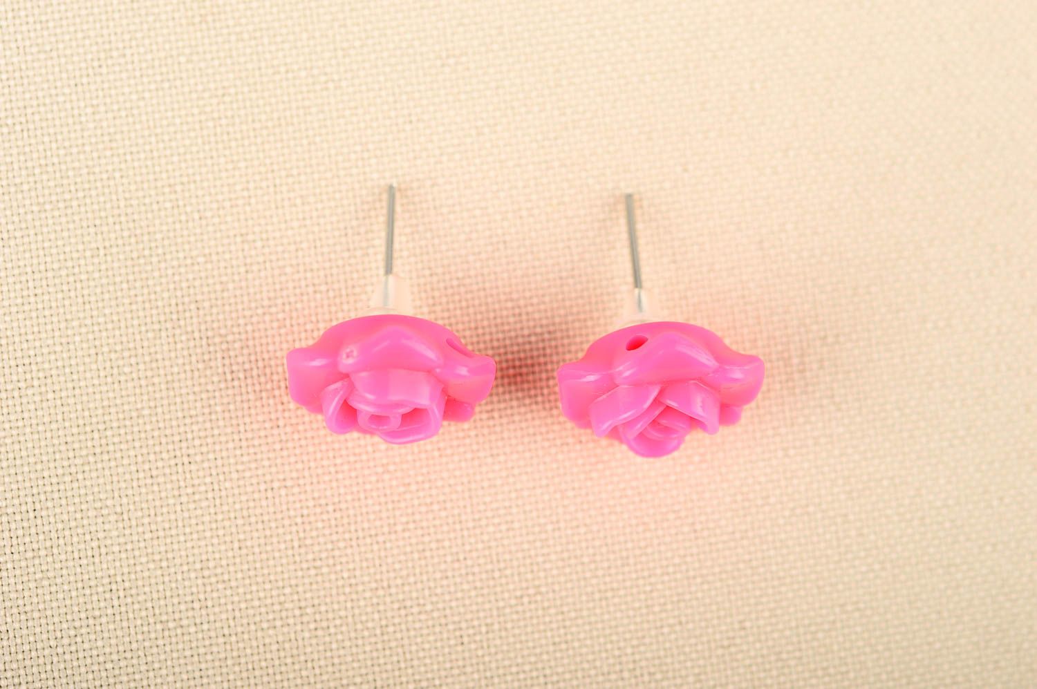 Handmade pink girlish earrings elegant plastic earrings designer accessory photo 3