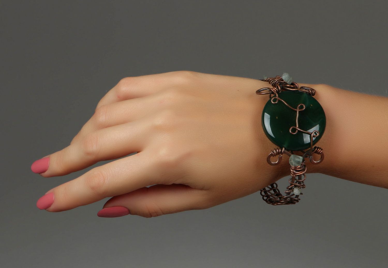 Bracelete de cobre com jadeite e ametista  foto 5