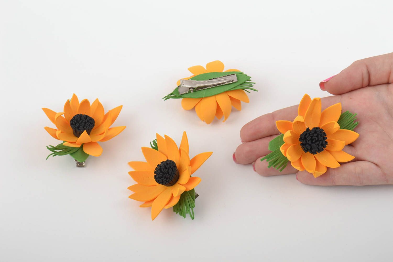 Handmade hair clip with flowers made of foamiran set of 4 yellow hair clip  photo 9