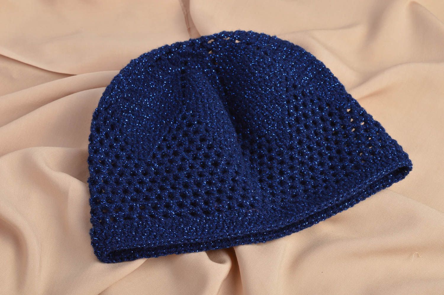 Bonnet tricot fait main Chapeau au crochet bleu polyacrylique Vêtement fille photo 1